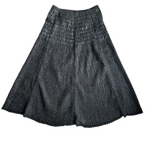 Textured Black Polyester Maxi Skirt Satin Finish Elastic Waist Size M